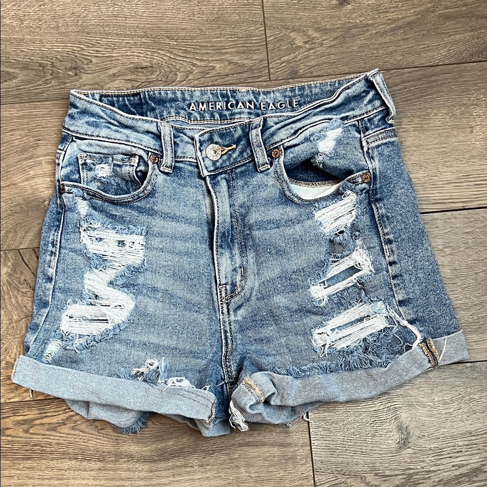 American Eagle Outfitters Ripped Jean Shorts - Light Blue